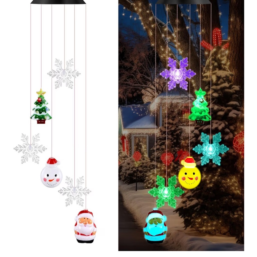 NWT Festive 4.5Ft LED Hanging Christmas Lights, Wind Chime style,Solar Activated